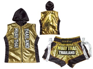 Personalisierte Muay Thai Shorts und Box Kapuzenjacke : KNHODSET-004-Gold-Schwarz