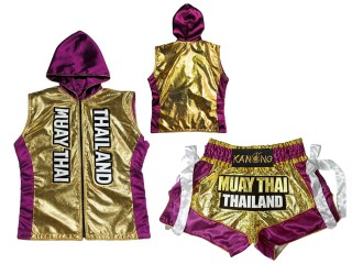 Personalisierte Muay Thai Shorts und Box Kapuzenjacke : KNHODSET-004-Gold-Violett