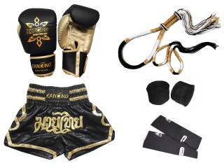 Boxhandschuh- und Muay-Thai-Shorts-Set mit kompletter Ausrüstung : 121-Schwarz