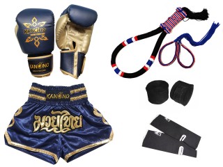 Boxhandschuh- und Muay-Thai-Shorts-Set mit kompletter Ausrüstung : 121-Marineblau