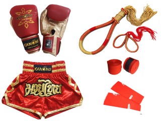 Boxhandschuh- und Muay-Thai-Shorts-Set mit kompletter Ausrüstung : 121-Rot