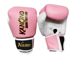 Personalisierte Kinder Boxhandschuhe : KNGCUST-KIDS-434 Rosa-Weiß