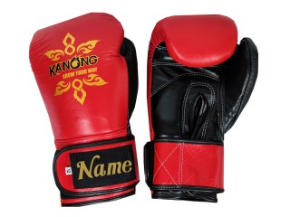 Personalisierte Echtleder Boxhandschuhe : KNGCUST-R-419 Rot-Schwarz