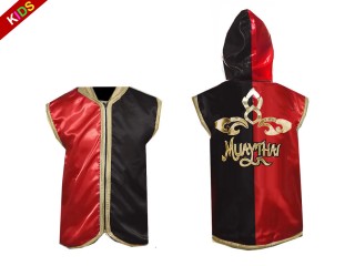 Kanong individuelle Muay Thai Hoodies / begehbare Kapuzenjacke für Kinder : KNHODKID-121-Rot-Schwarz