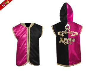 Kanong individuelle Muay Thai Hoodies / begehbare Kapuzenjacke für Kinder : KNHODKID-121-Rosa-Schwarz