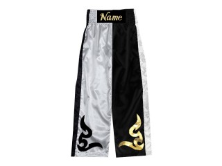 Individuelle Kickboxhose mit Namen : KNPANTS-002-Weiß-Schwarz
