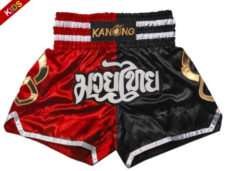 Kanong Muay Thai Kickbox-Shorts für Kinder : KNS-143-Rot-Schwarz-K