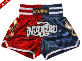 Kanong Muay Thai Kickbox-Shorts für Kinder : KNS-143-Rot-Marineblau-K