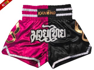Kanong Muay Thai Kickbox-Shorts für Kinder : KNS-143-Rosa-Schwarz-K