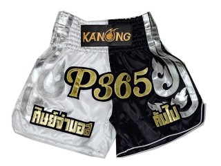 Individuelle Kickbox-Shorts : KNSCUST-1287-Weiß-Schwarz
