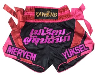 Individuelle Kickbox-Shorts : KNSCUST-1291-Schwarz-Pink