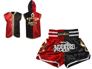 Individuelle Muay Thai Shorts und Box-Kapuzenjacke : Set-SHOHOD-143-Rot-Schwarz