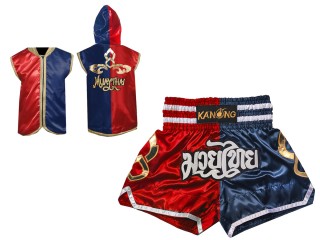 Individuelle Muay Thai Shorts und Box-Kapuzenjacke : Set-SHOHOD-143-Rot-Marineblau