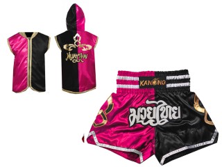 Individuelle Muay Thai Shorts und Box-Kapuzenjacke : Set-SHOHOD-143-Rosa-Schwarz