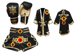 Personalisierte Set von Muay Thai Handschuhen + Hosen + Mantel : 121-Schwarz