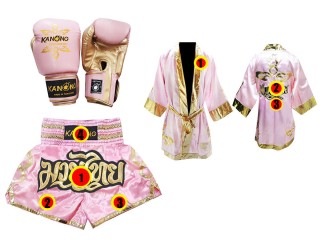 Kundenspezifisches Set von Muay Thai Handschuhen + Hosen + Mantel : Modell 121 Rosa