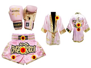 Personalisierte Set von Muay Thai Handschuhen + Hosen + Mantel : 121-Rosa