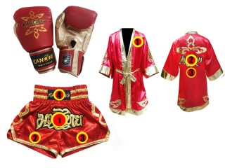 Kundenspezifisches Set von Muay Thai Handschuhen + Hosen + Mantel : Modell 121 Rot