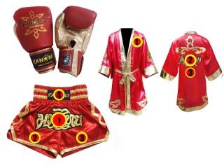 Personalisierte  Set von Muay Thai Handschuhen + Hosen + Mantel : 121-Rot