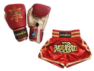Passende Muay Thai Handschuhe und Personalisierte Muay Thai Shorts : Modell 121 Rot