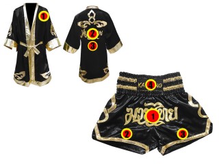 Kundenspezifische Boxermantel +Thaiboxhosen : Set 121 Schwarz