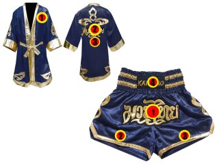 Kundenspezifische Boxermantel +Thaiboxhosen : Set 121 Marine