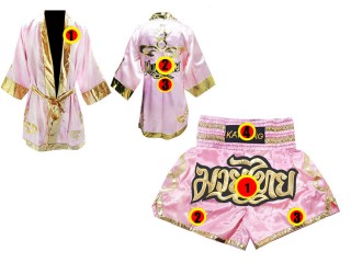 Kundenspezifische Boxermantel +Thaiboxhosen : Set 121 Rosa