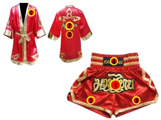 Kundenspezifische Boxermantel +Thaiboxhosen : Set 121 Rot