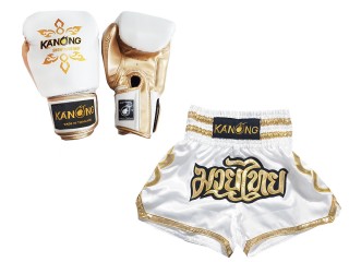 Passende Muay Thai Handschuhe und Personalisierte Muay Thai Shorts : Modell 121 Weiß