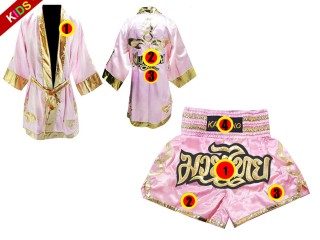 Personalisierte  Boxermantel +Thaiboxhosen für Kinder : Set 121 Rosa