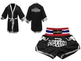 Kanong Maßarbeit Boxermantel + Kanong Thaiboxhosen : Set 125 Schwarz