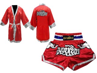 Kanong Boxermantel Individuell + Kanong Thaiboxhosen : Set 125 Rot