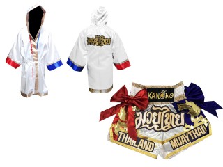 Kanong Boxermantel + Thaiboxhosen selber machen : Set 128 Weiß