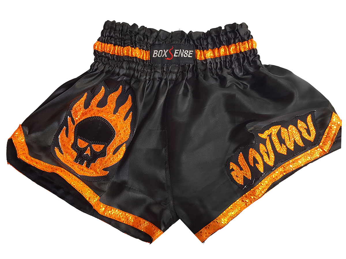 Boxsense Kinder Muay Thai shorts Hosen : BXSKID-013 Schwarz