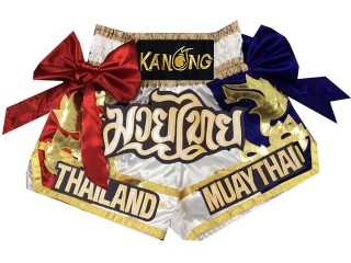Kanong Muay Thai Boxen shorts - Thaiboxhosen : KNS-128-Weiß