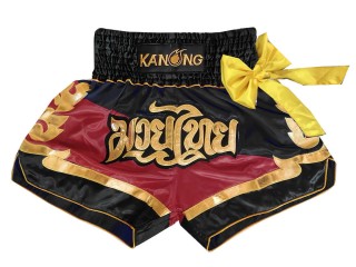 Kanong Muay Thai Boxen shorts - Thaiboxhosen : KNS-130-schwarz-kastanienbraun