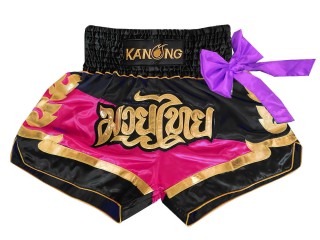 Kanong Muay Thai Boxen shorts - Thaiboxhosen : KNS-130-schwarz-Rosa