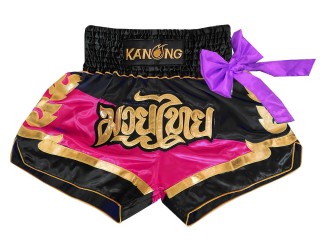 Kanong Muay Thai Boxen hose : KNS-130-schwarz-Rosa Bänder