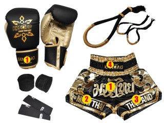 Maßgefertigtes Boxhandschuh- und Muay-Thai-Shorts-Set mit kompletter Ausrüstung