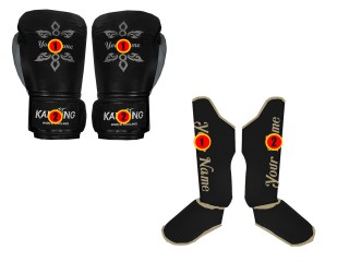 Individuell gestaltete Muay-Thai-Handschuhe und Schienbeinschoner