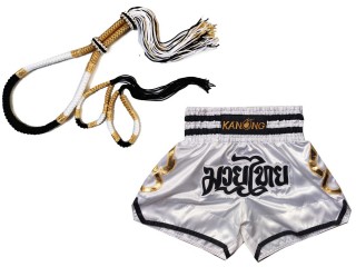 Komplettset  Mongkol + Prajead + Muay Thai Shorts : 143-Weiß