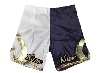 Benutzerdefinierte MMA-Shorts mit Namen oder Logo: Weiß-Marineblau