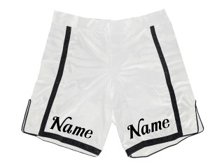 Maßgeschneiderte MMA-Shorts mit Namen oder Logo: Weiß-Schwarz