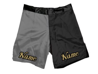 Individuelle MMA-Shorts mit Namen oder Logo: Grau-Schwarz
