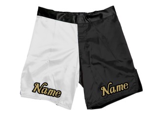 Individuelle MMA-Shorts mit Namen oder Logo: Weiß-Schwarz