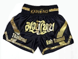 Personalisierte Muay Thai hose : KNSCUST-1202 Schwarz/Gold
