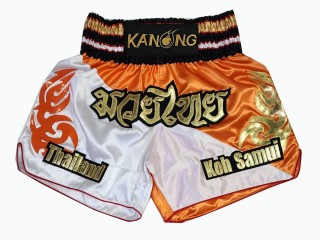 Personalisierte Muay Thai Hose : KNSCUST-1237 Weiß/Orange