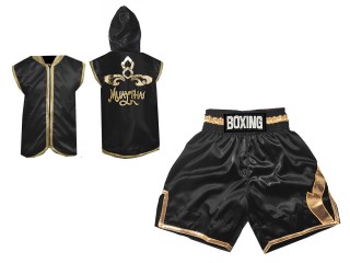 Personalisierte Hoodies Jacke + Boxen Hosen : KNCUSET-008-Schwarz-Gold