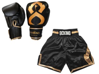 Echtleder Handschuhe und Personalisierte Boxshorts : KNCUSET-201-Schwarz-Gold