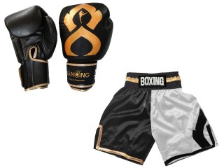 Echtleder Handschuhe und Kundenspezifische Boxshorts : KNCUSET-202-Schwarz-Weiss